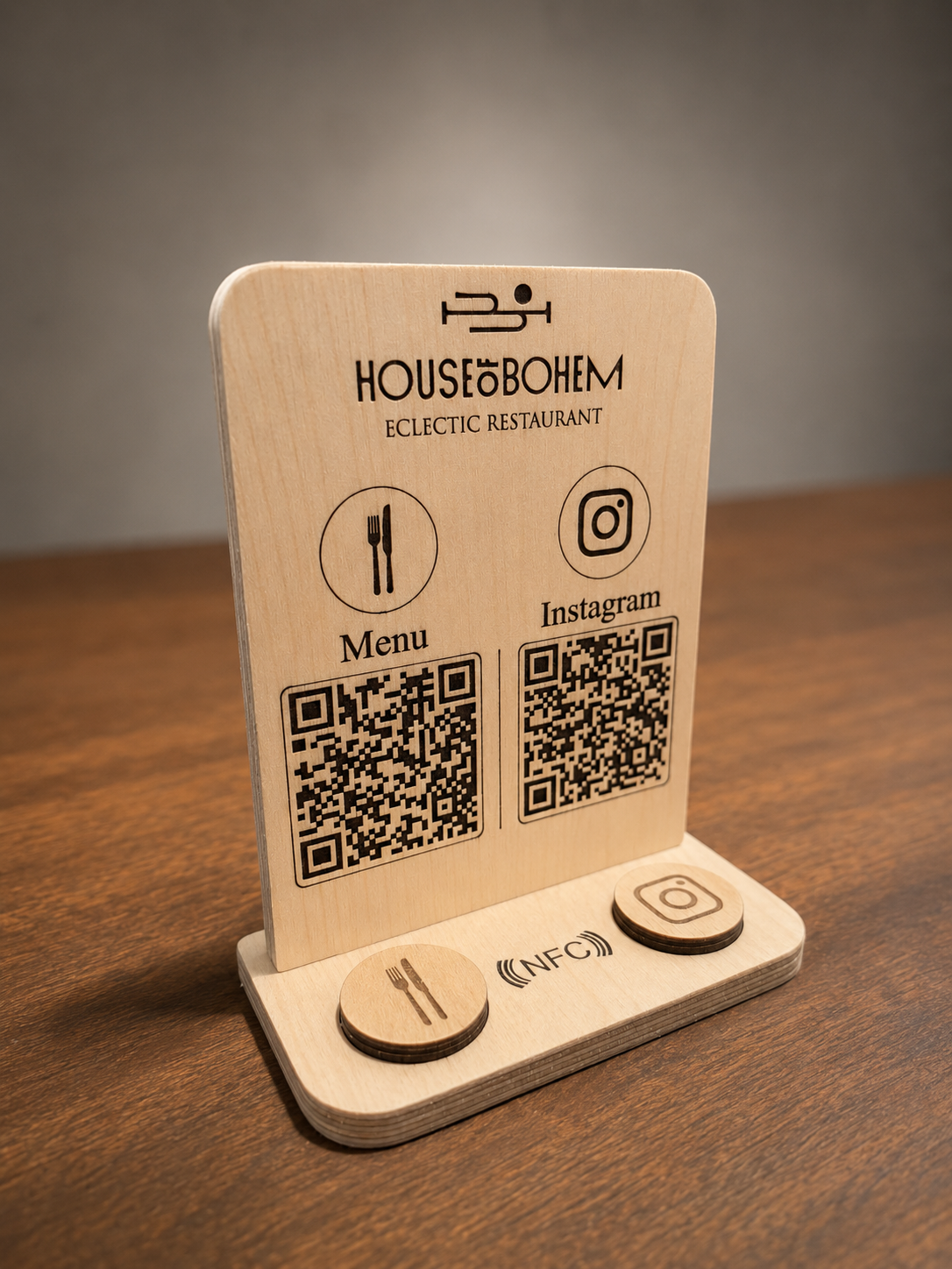 2 li Ahşap NFC’li QR Standı